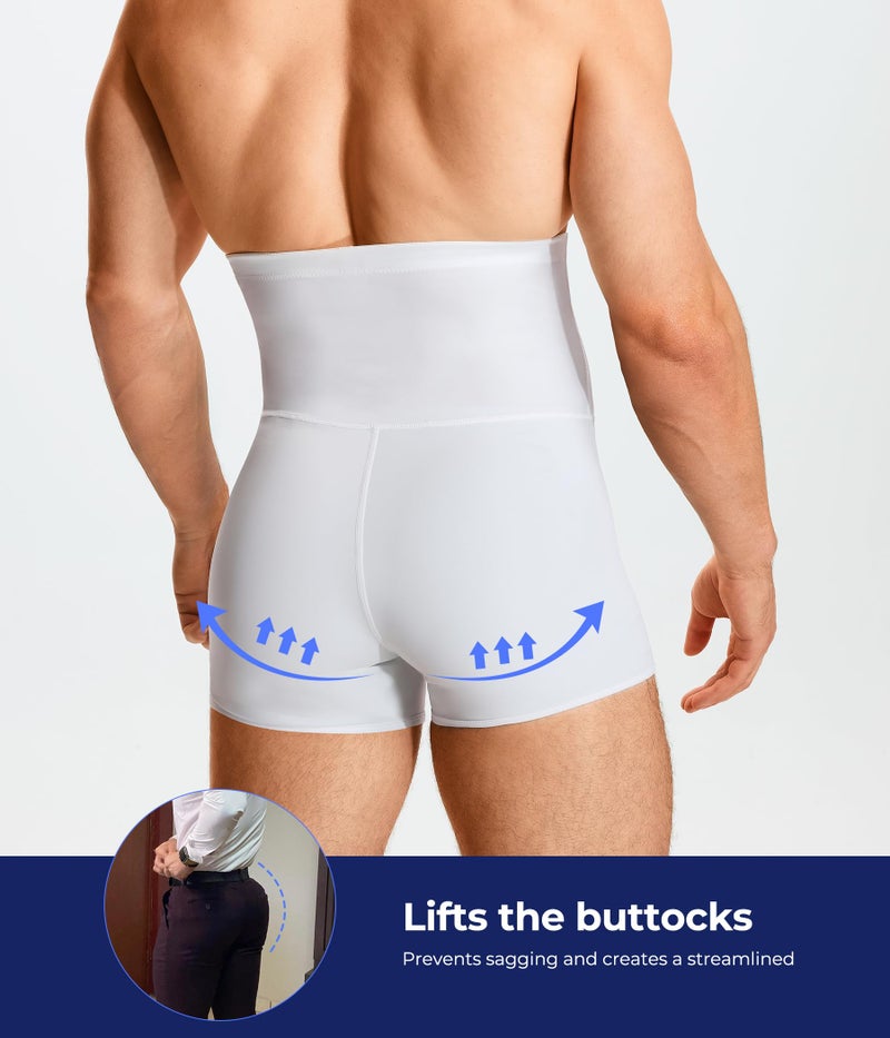 TAILONG Men Tummy Control Shorts High Waist Slimming Underwear Body Shaper Seamless Belly Girdle Boxer Briefs (White, X-Large) - Image 2